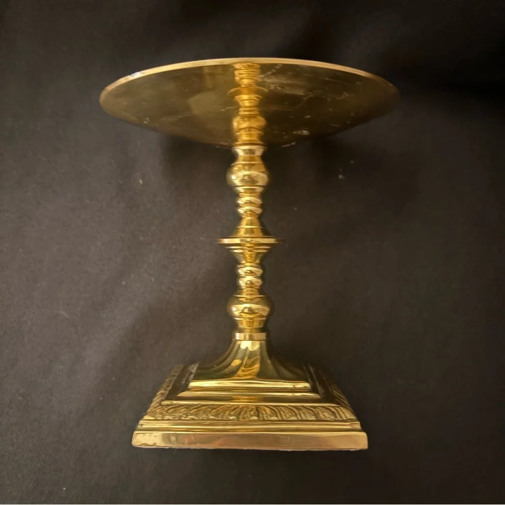 Vintage Solid Brass Pedestal Candle Holder Ralph Lauren Style Decor - Picture 3 of 8